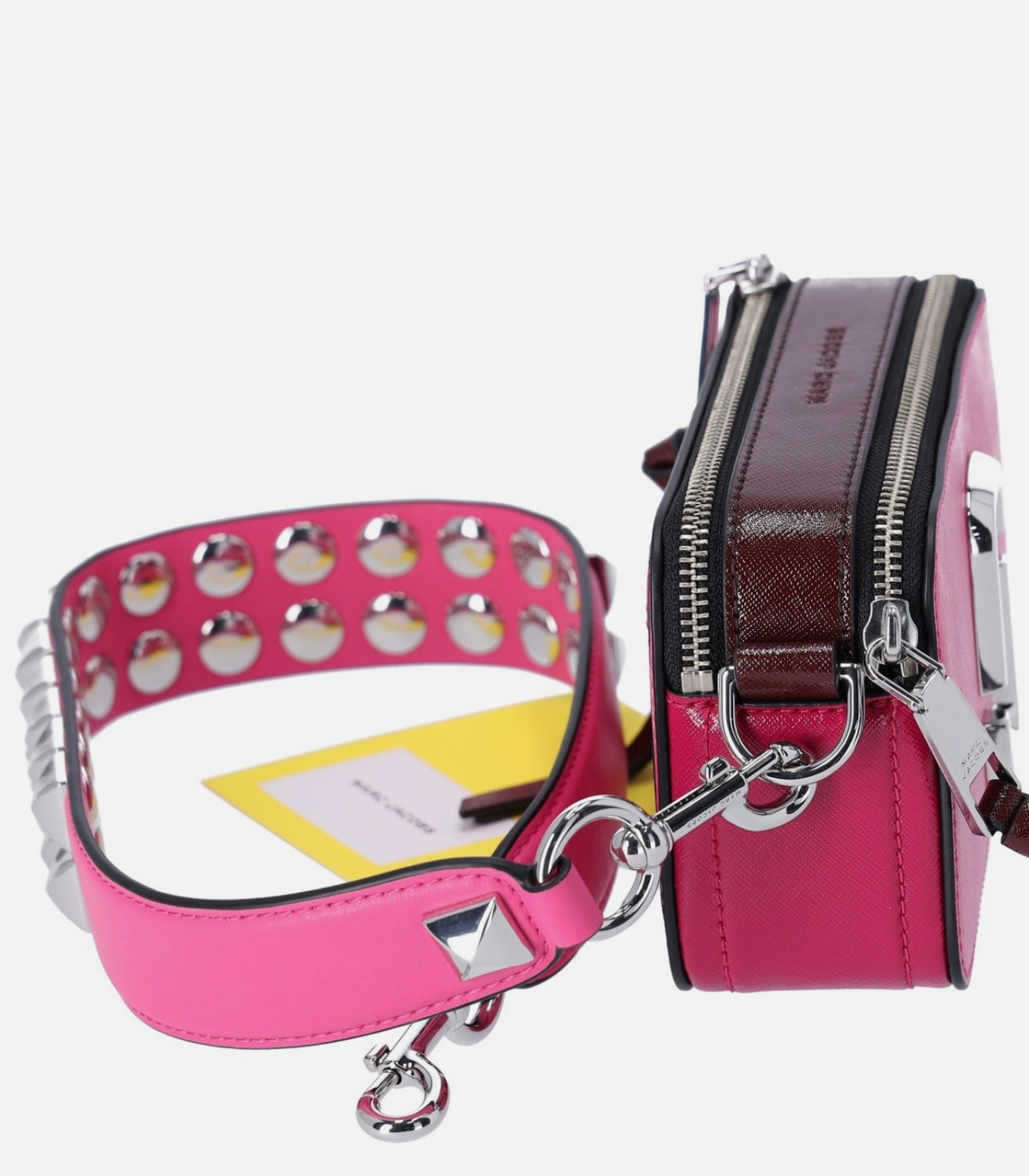 Snapshot Shoulder Bag Magenta Pink | Studded Saffiano Purse