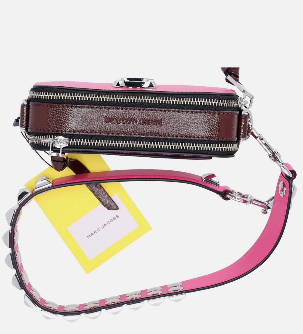 Snapshot Shoulder Bag Magenta Pink | Studded Saffiano Purse