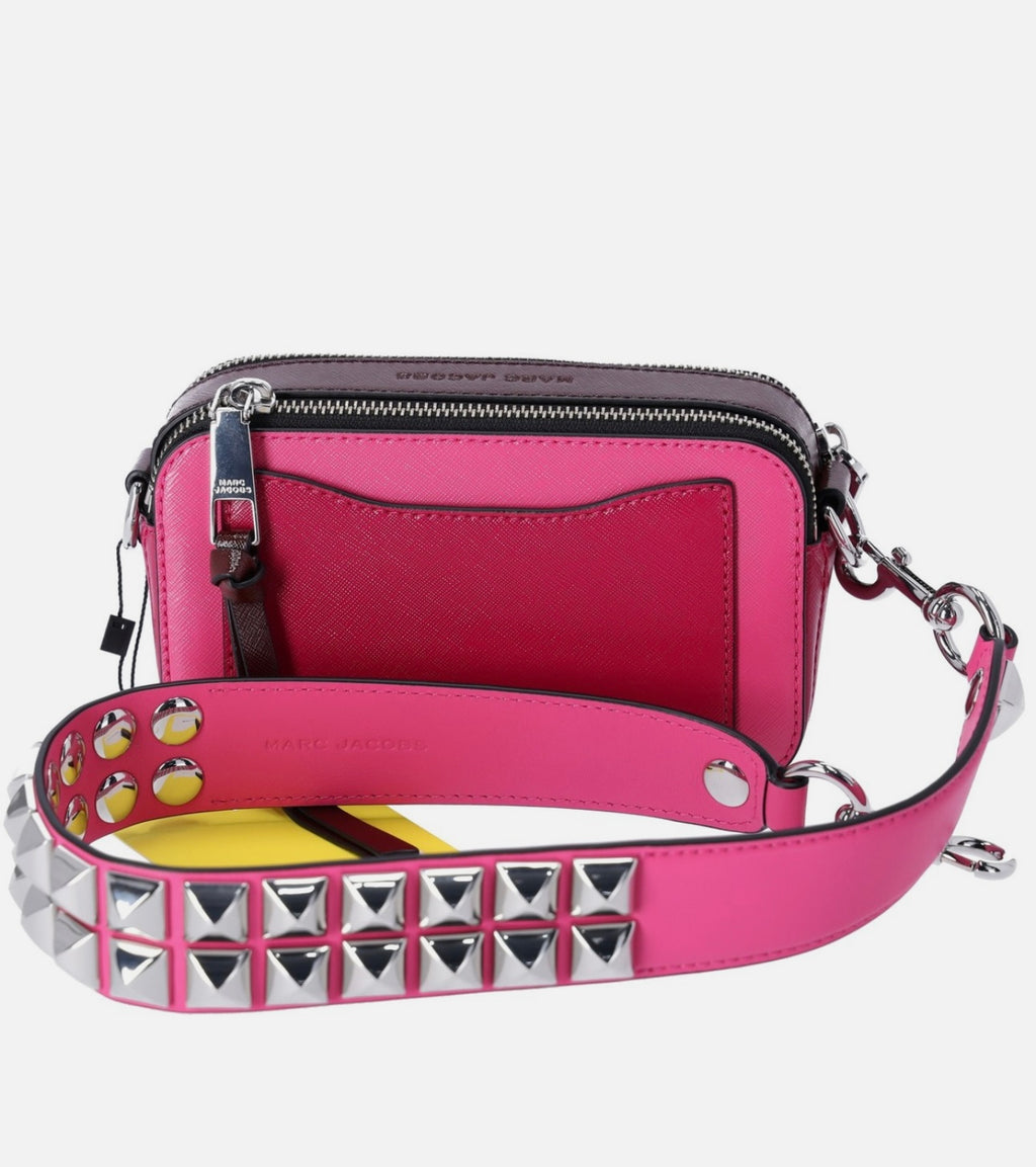 Snapshot Shoulder Bag Magenta Pink | Studded Saffiano Purse