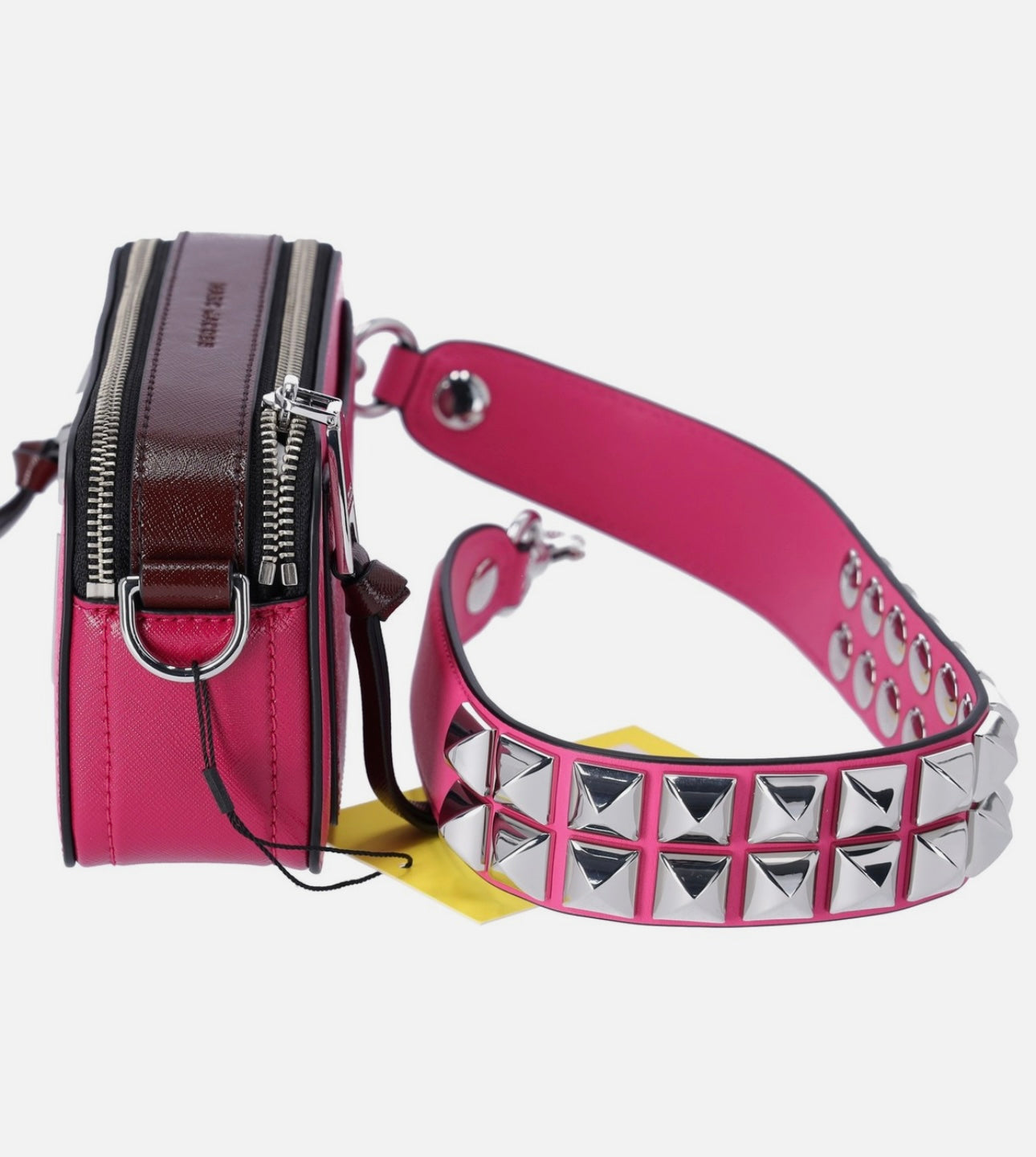 Snapshot Shoulder Bag Magenta Pink | Studded Saffiano Purse